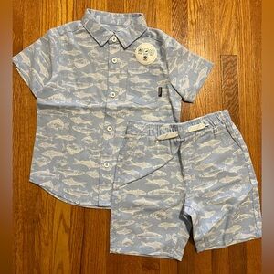 Eddie Bauer 2 pc Fish Print Linen blend short set NWT